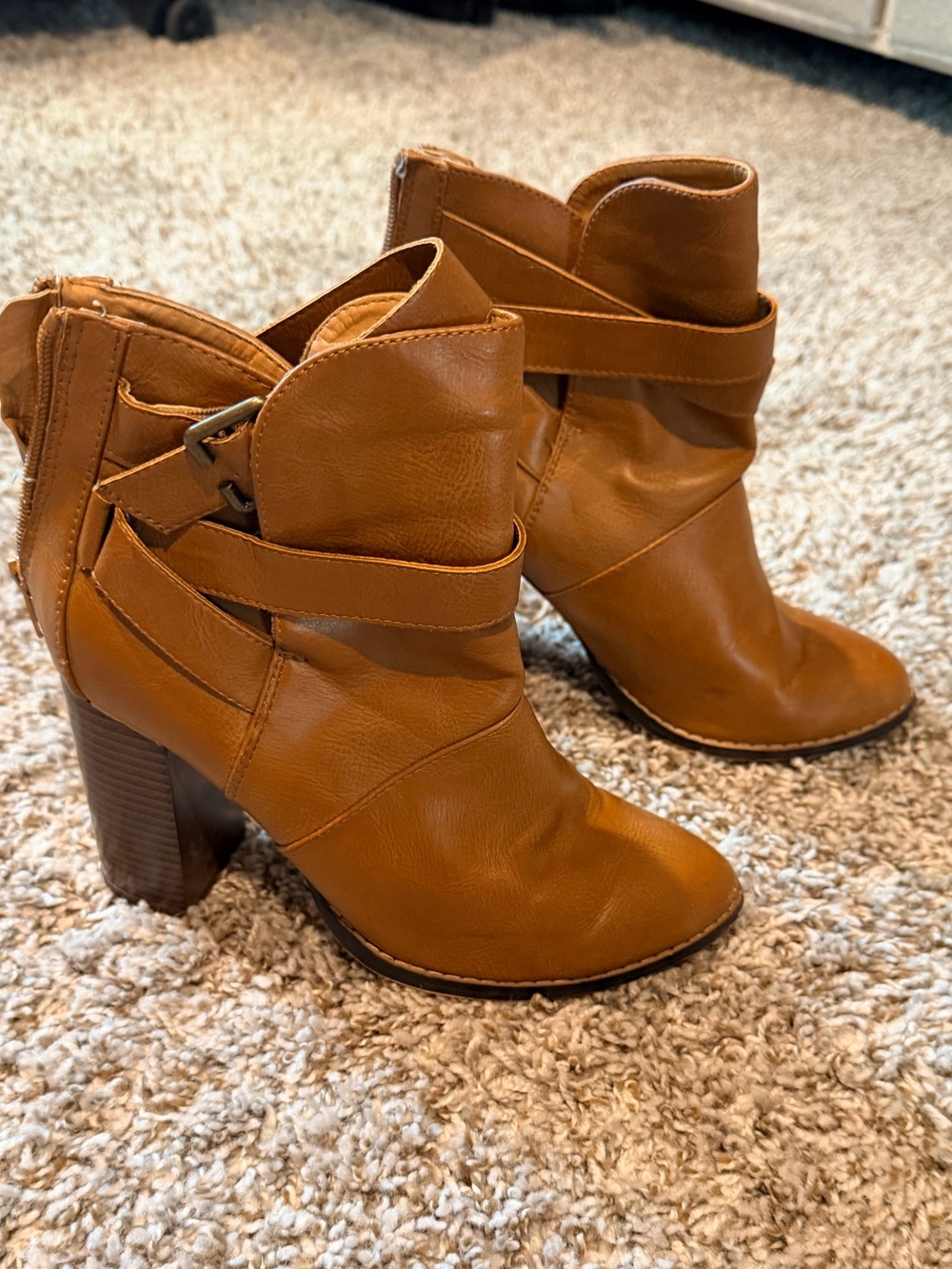 Women's Tan Wrap-Strap Ankle Booties